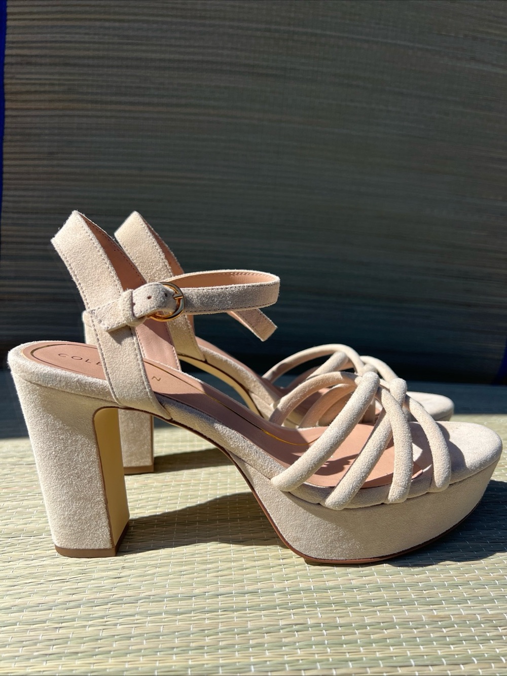 Cole Haan Nude Suede Knotted Platform Sandals